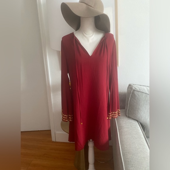 Michael Kors Dresses & Skirts - Michael Kors Red Golden Boho Studs Holiday Flowy Tunic Mini Dress size M